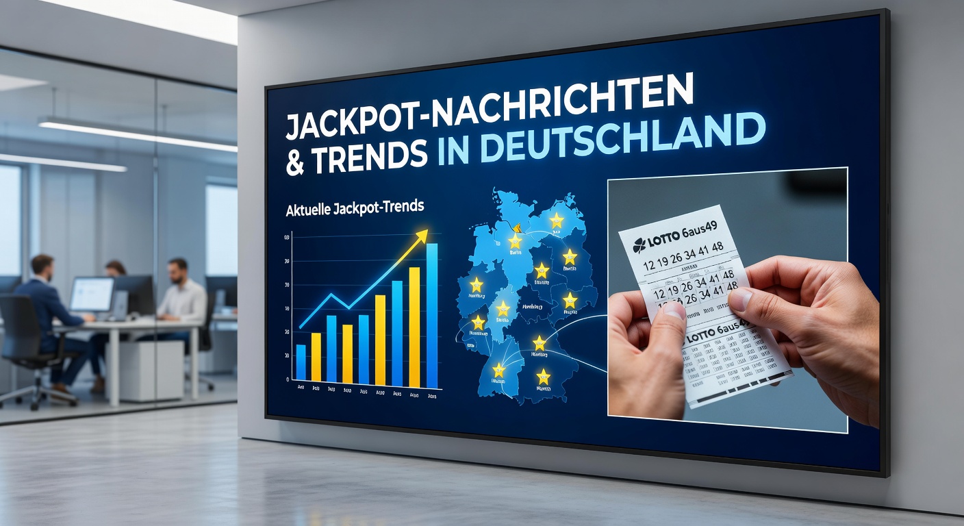 Feierlicher Eurojackpot-Gewinnzettel mit glänzenden Münzen und Zahlen im Scheinwerferlicht, Symbol für den millionenschweren Treffer aus dem Rheinland