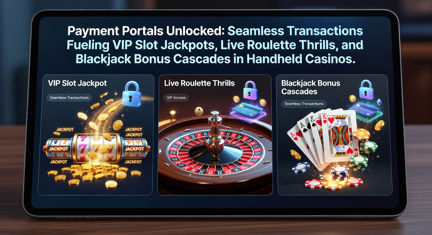 Smartphone mit geöffnetem Mobile-Casino-App, das Zahlungsoptionen wie E-Wallets und Krypto-Währungen anzeigt, während ein VIP-Slot-Jackpot im Hintergrund blinkt